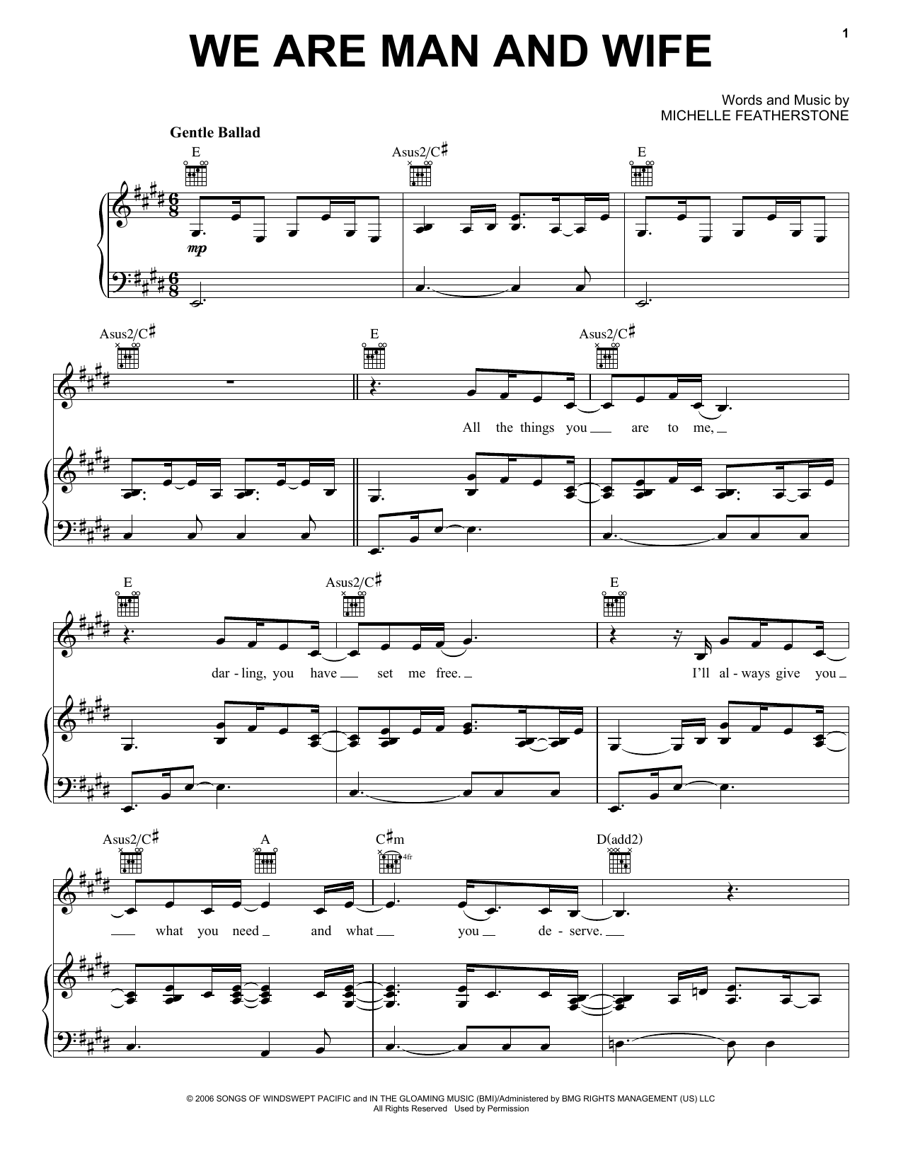 Download Michelle Featherstone We Are Man And Wife Sheet Music and learn how to play Piano, Vocal & Guitar (Right-Hand Melody) PDF digital score in minutes