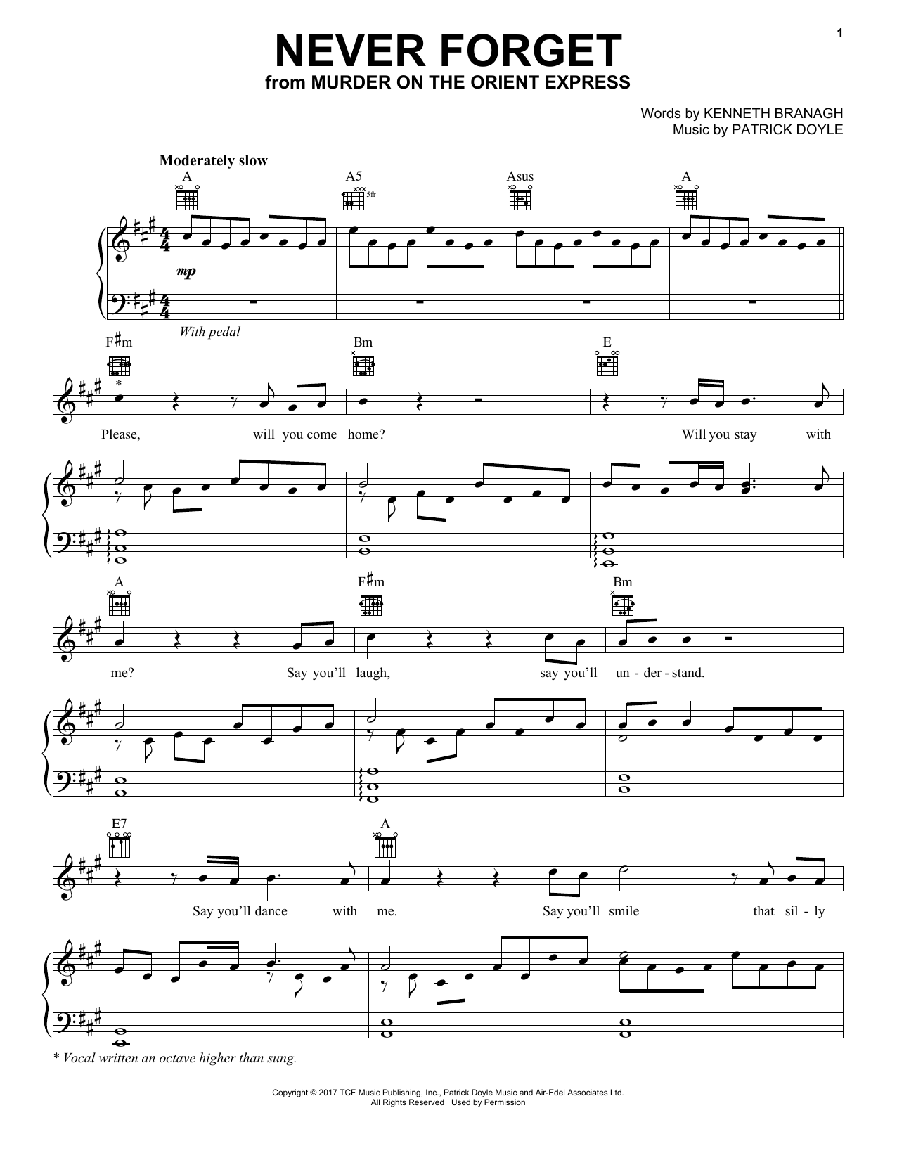 Download Michelle Pfeiffer Never Forget Sheet Music and learn how to play Piano, Vocal & Guitar (Right-Hand Melody) PDF digital score in minutes