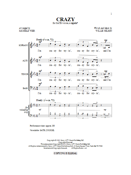Download Michelle Weir Crazy Sheet Music and learn how to play SATB PDF digital score in minutes