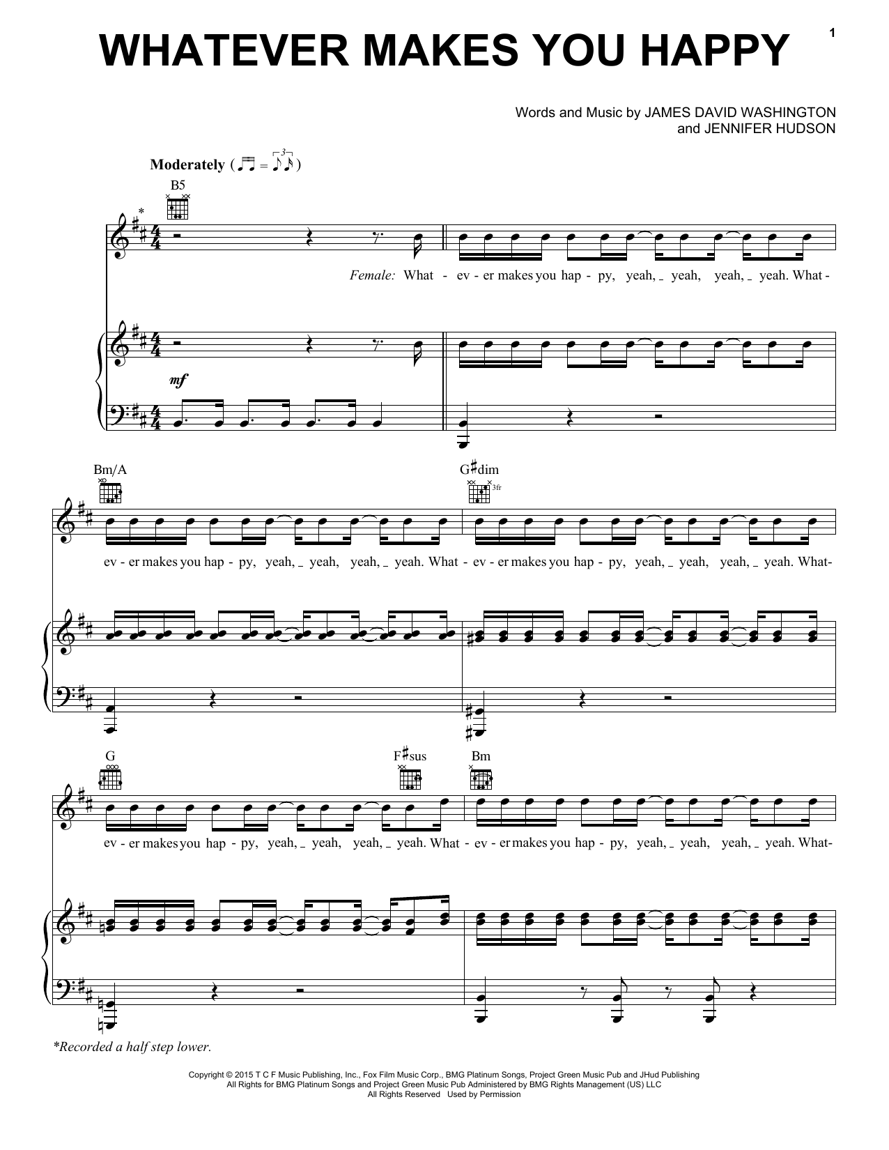 Download Jennifer Hudson Whatever Makes You Happy (feat. Juicy J) Sheet Music and learn how to play Piano, Vocal & Guitar (Right-Hand Melody) PDF digital score in minutes