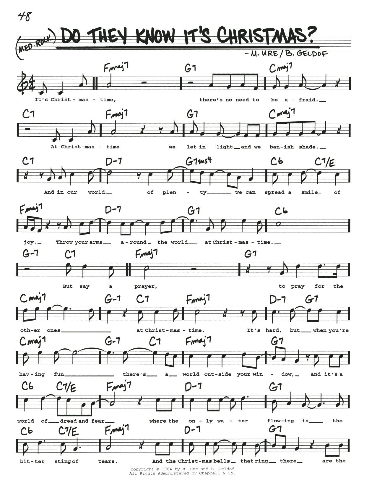 Download Midge Ure Do They Know It's Christmas? (Feed The World) Sheet Music and learn how to play Real Book – Melody, Lyrics & Chords PDF digital score in minutes