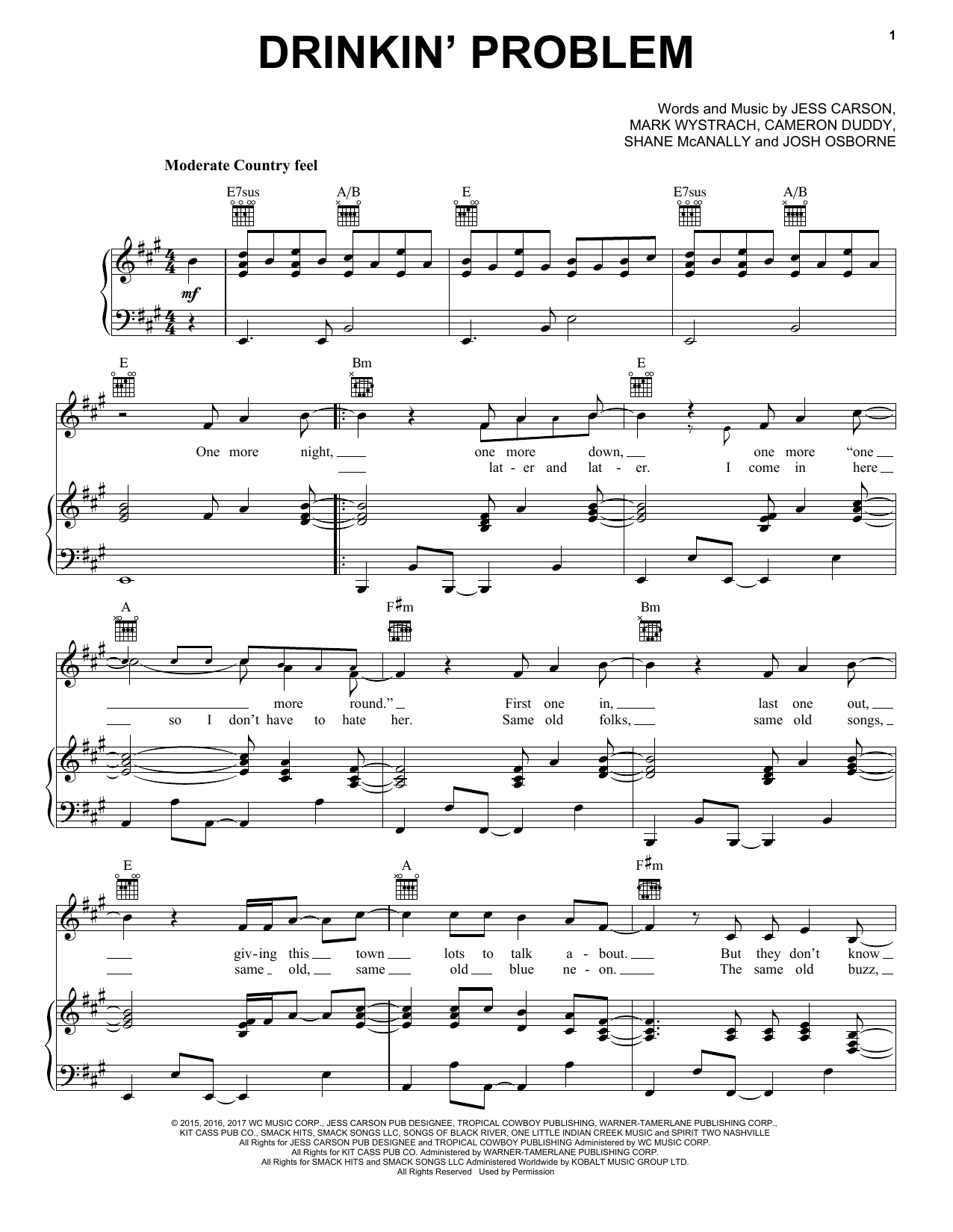 Download Midland Drinkin' Problem Sheet Music and learn how to play Piano, Vocal & Guitar (Right-Hand Melody) PDF digital score in minutes