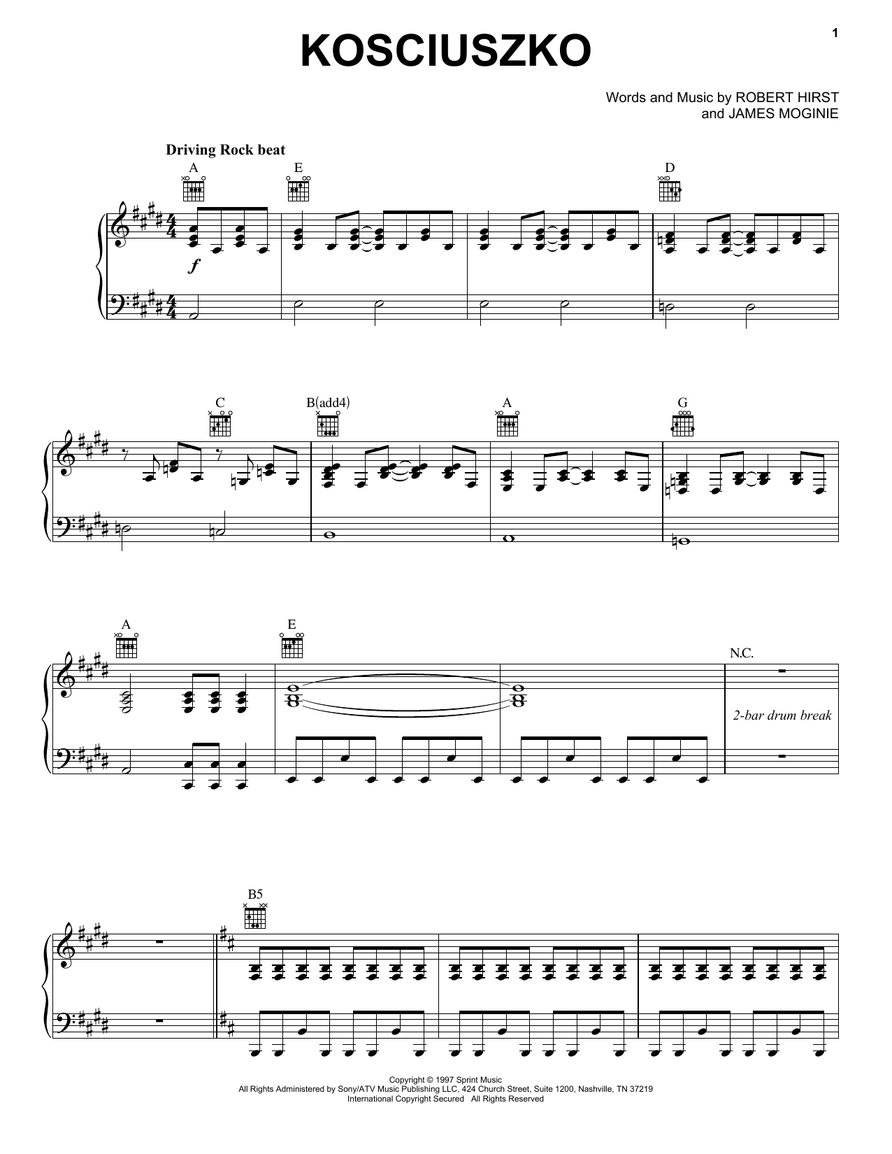 Download Midnight Oil Kosciuszko Sheet Music and learn how to play Piano, Vocal & Guitar (Right-Hand Melody) PDF digital score in minutes