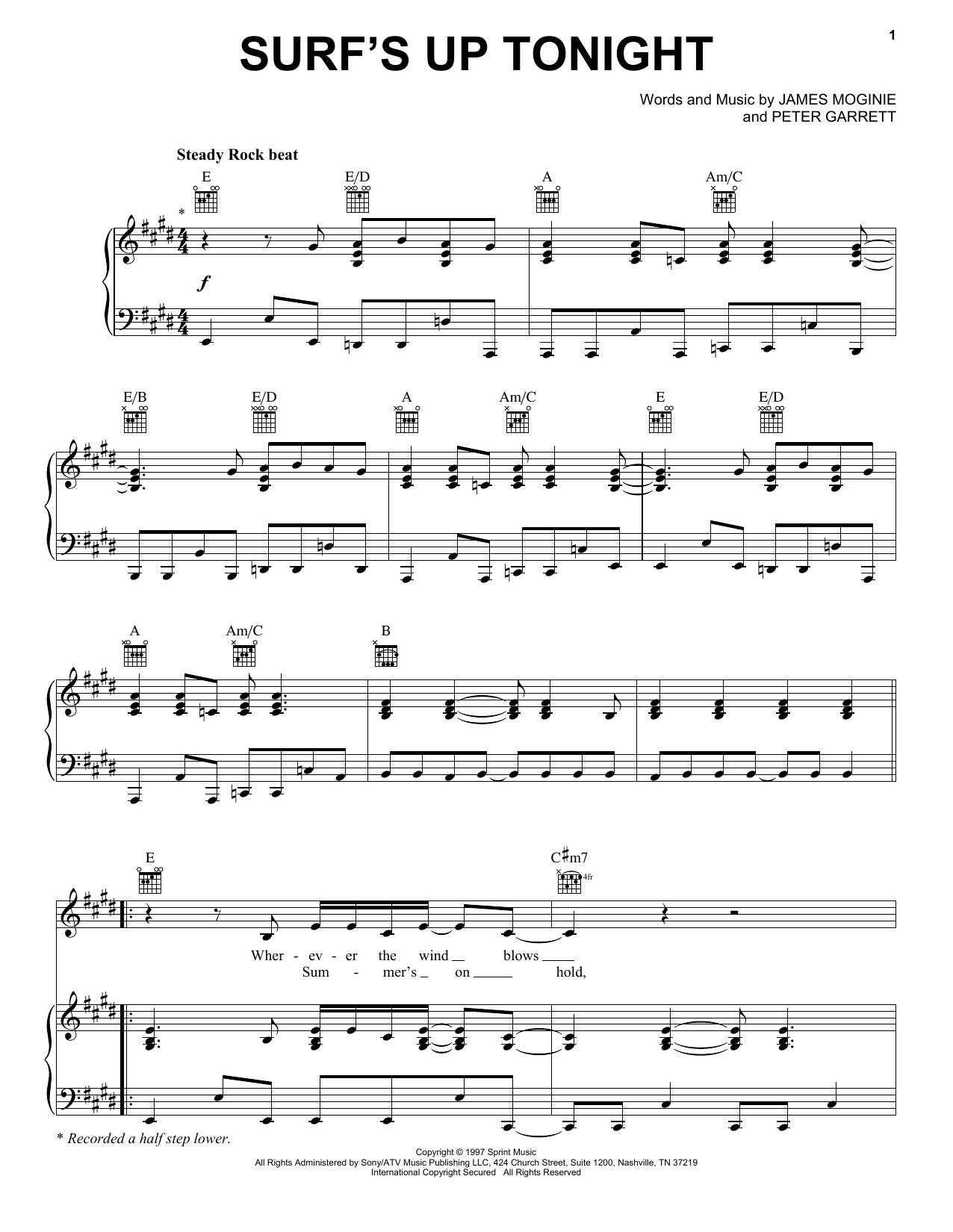 Download Midnight Oil Surf's Up Tonight Sheet Music and learn how to play Piano, Vocal & Guitar (Right-Hand Melody) PDF digital score in minutes