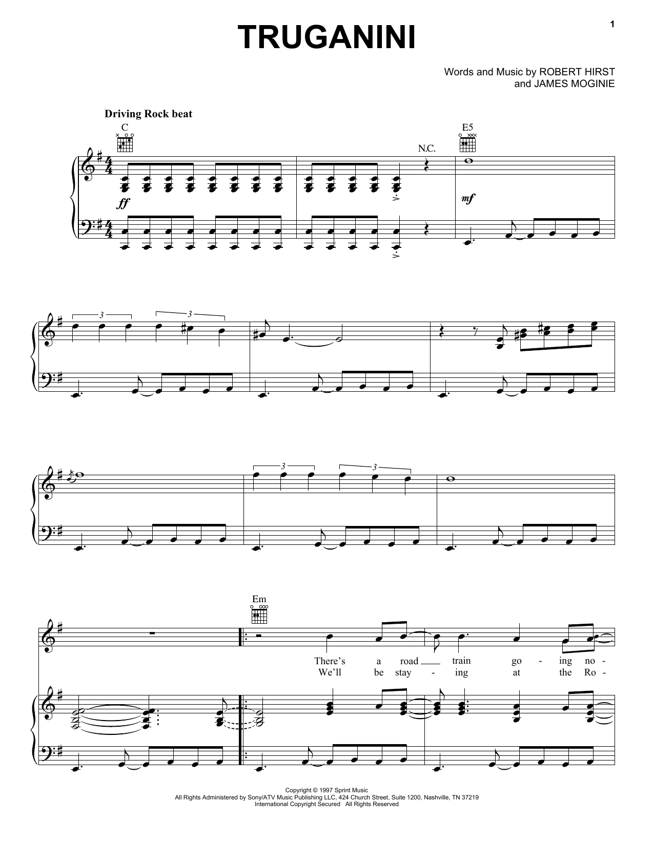 Download Midnight Oil Truganini Sheet Music and learn how to play Piano, Vocal & Guitar (Right-Hand Melody) PDF digital score in minutes