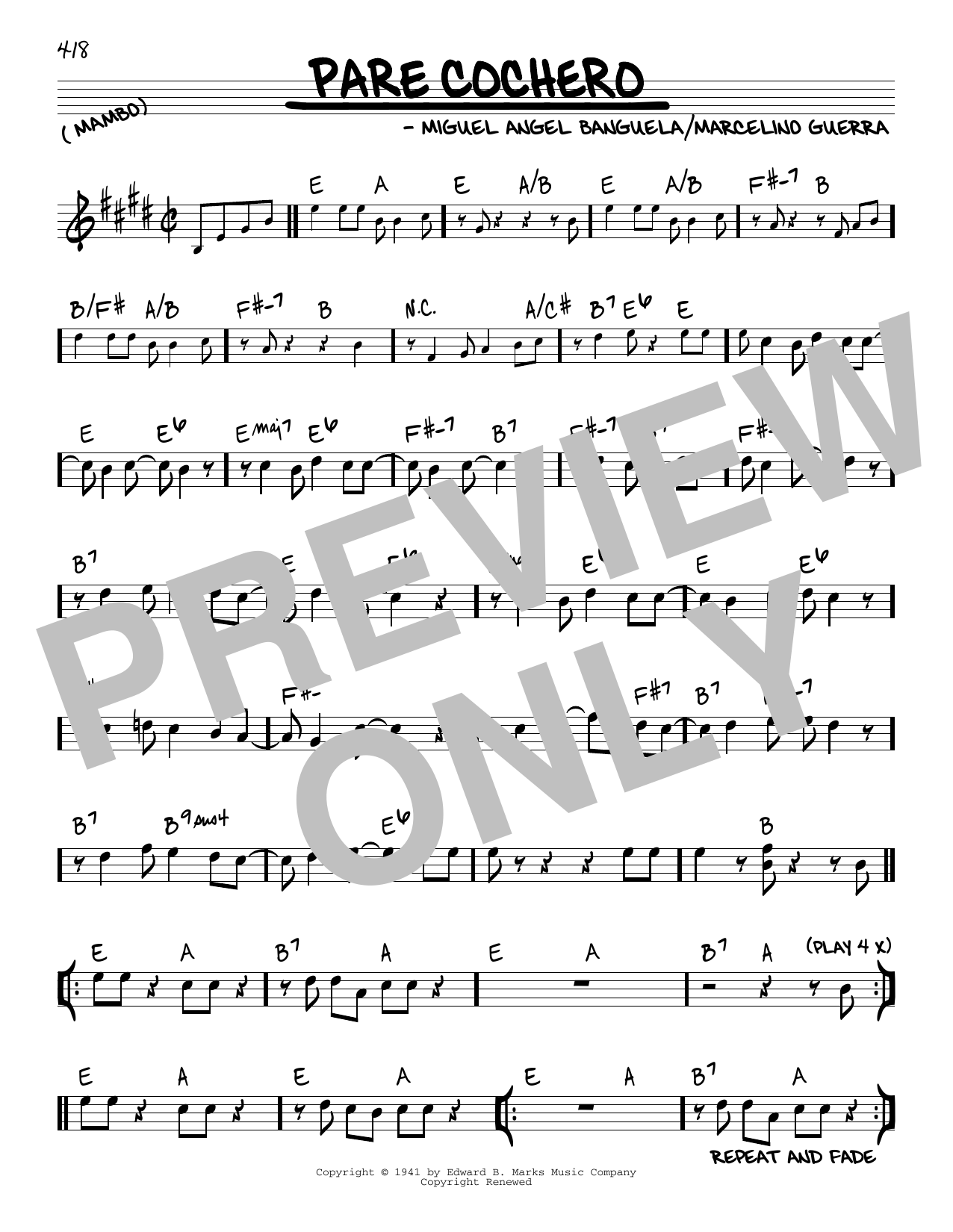 Download Miguel Angel Banguela Pare Cochero Sheet Music and learn how to play Real Book – Melody & Chords PDF digital score in minutes