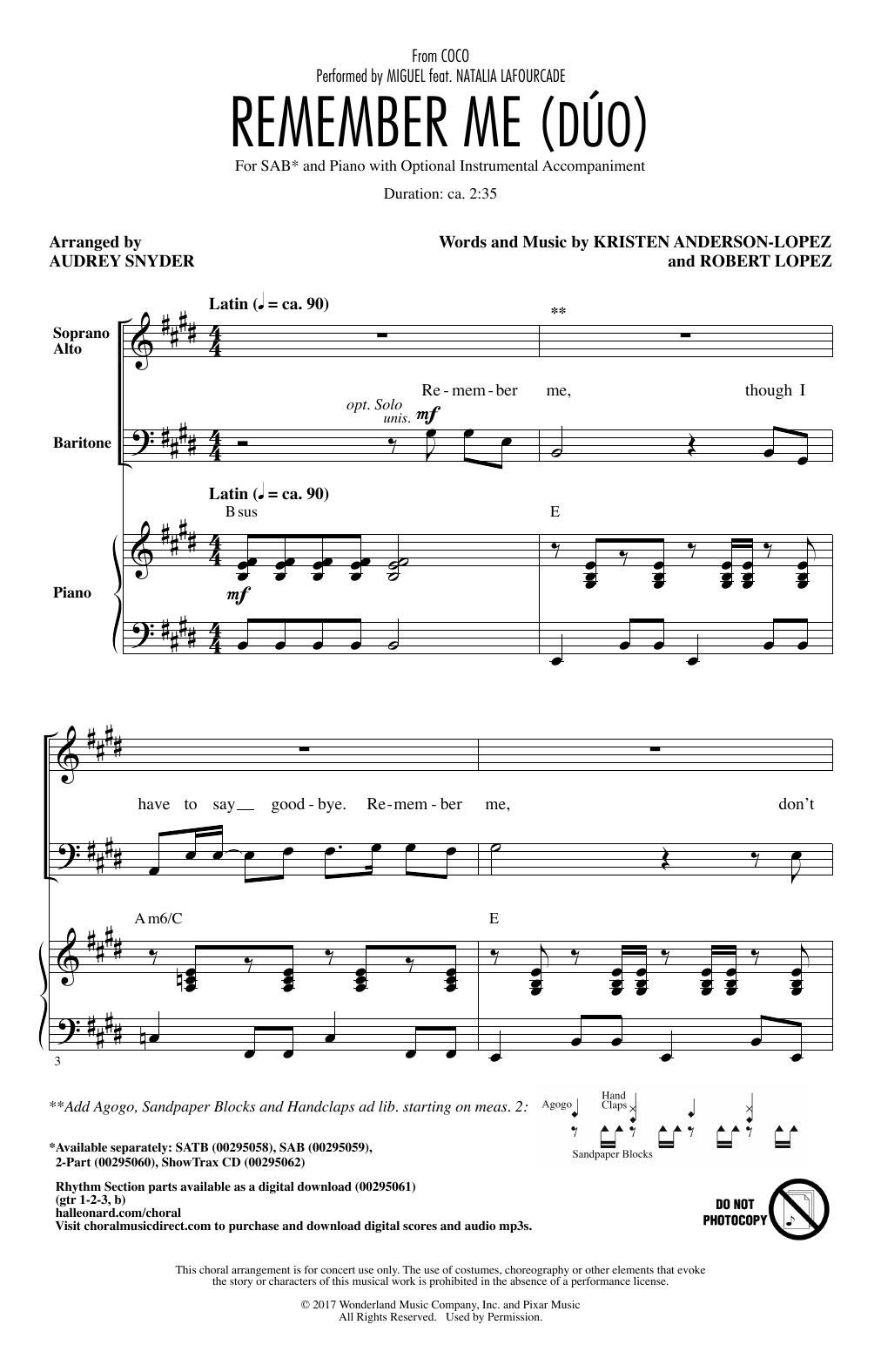 Download Miguel feat. Natalia Lafourcade Remember Me (Duo) (from Coco) (arr. Audrey Snyder) Sheet Music and learn how to play SATB Choir PDF digital score in minutes