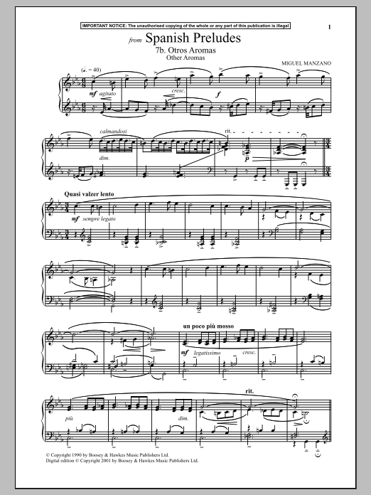 Download Miguel Manzano Spanish Preludes, 7b. Otros Aromas (Other Aromas) Sheet Music and learn how to play Piano PDF digital score in minutes