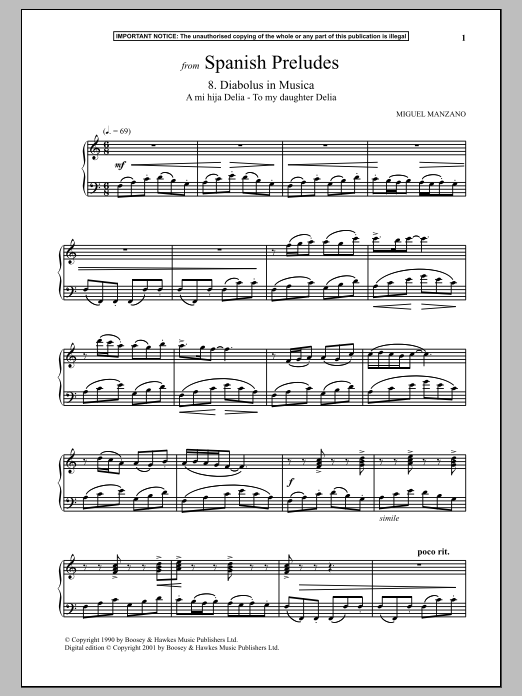 Download Miguel Manzano Spanish Preludes, 8. Diabolus In Musica Sheet Music and learn how to play Piano PDF digital score in minutes