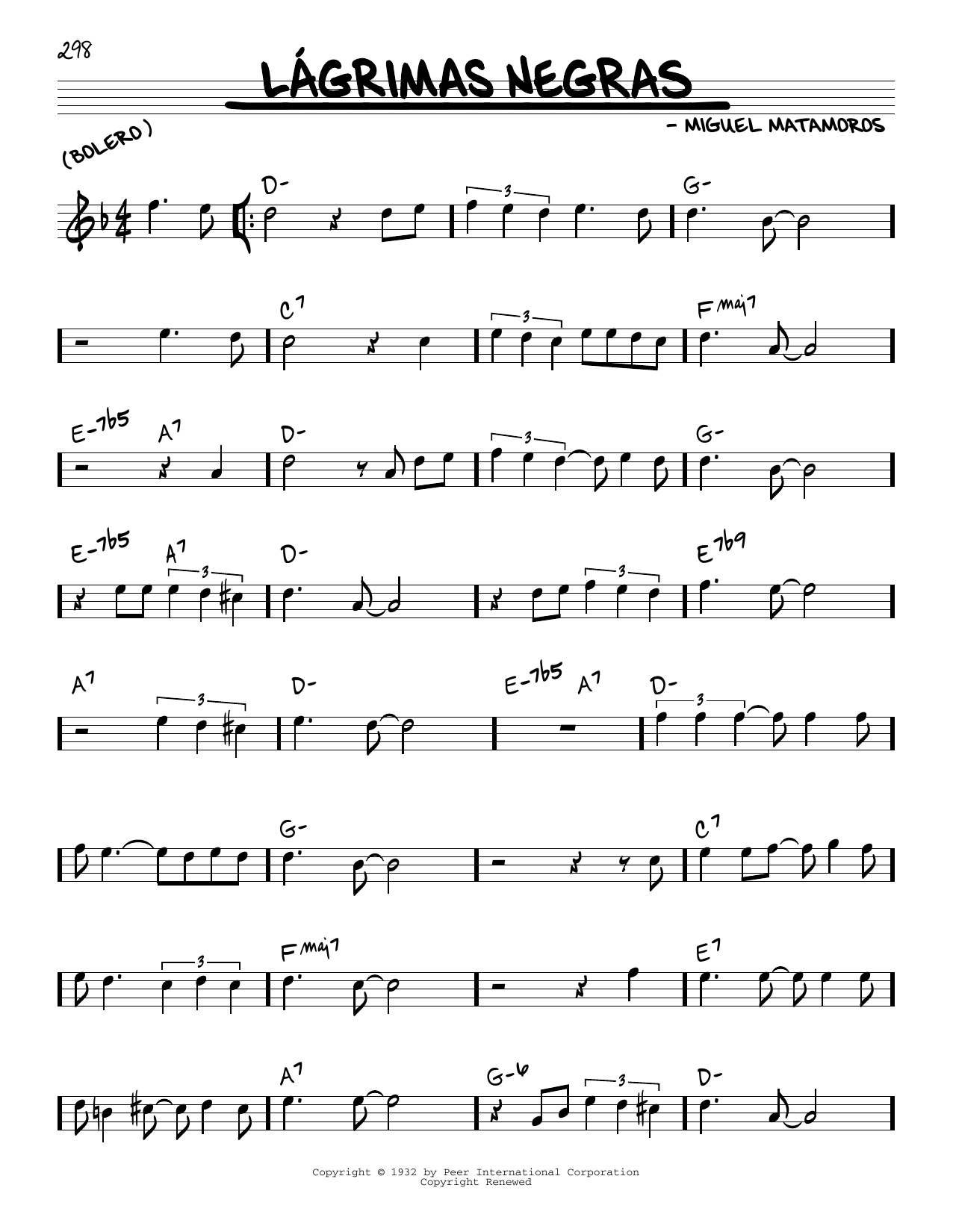 Download Miguel Matamoros Lagrimas Negras Sheet Music and learn how to play Real Book – Melody & Chords PDF digital score in minutes