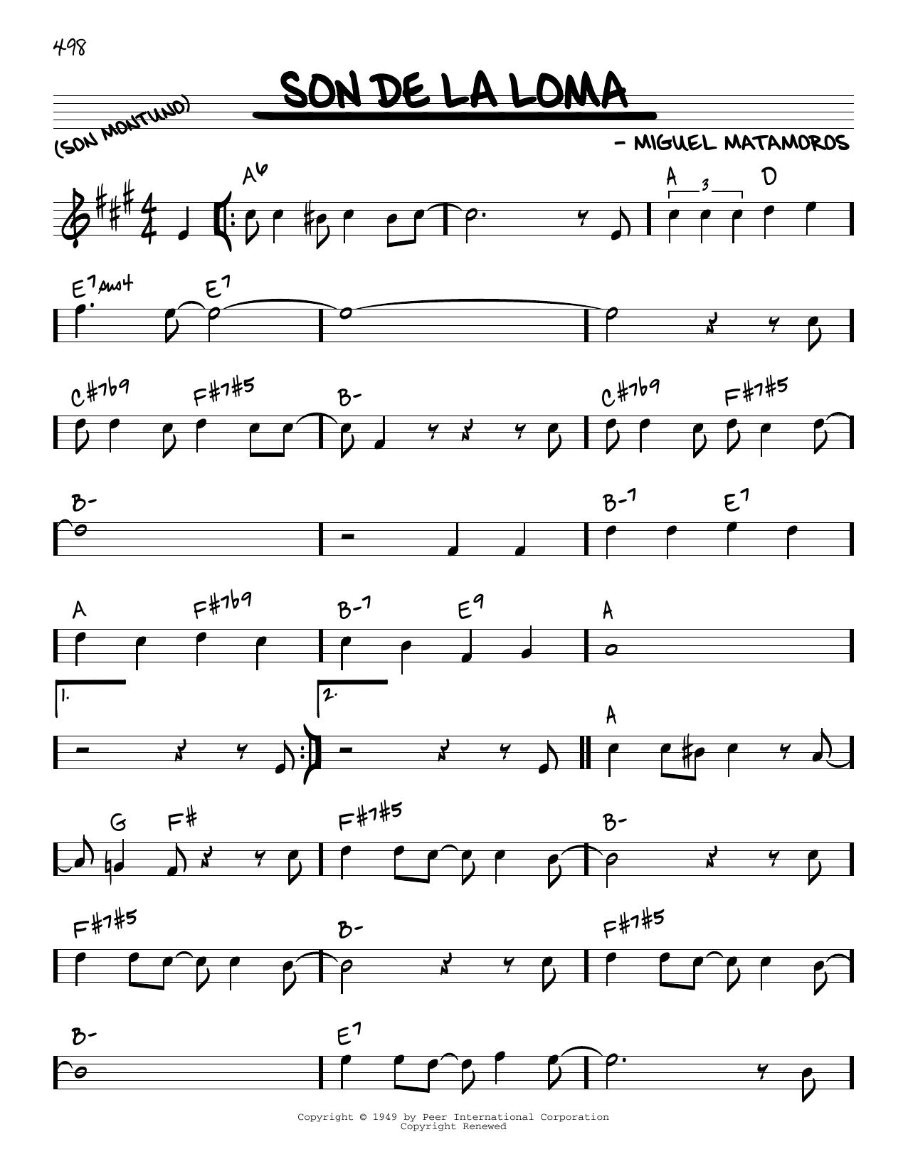Download Miguel Matamoros Son De La Loma Sheet Music and learn how to play Real Book – Melody & Chords PDF digital score in minutes