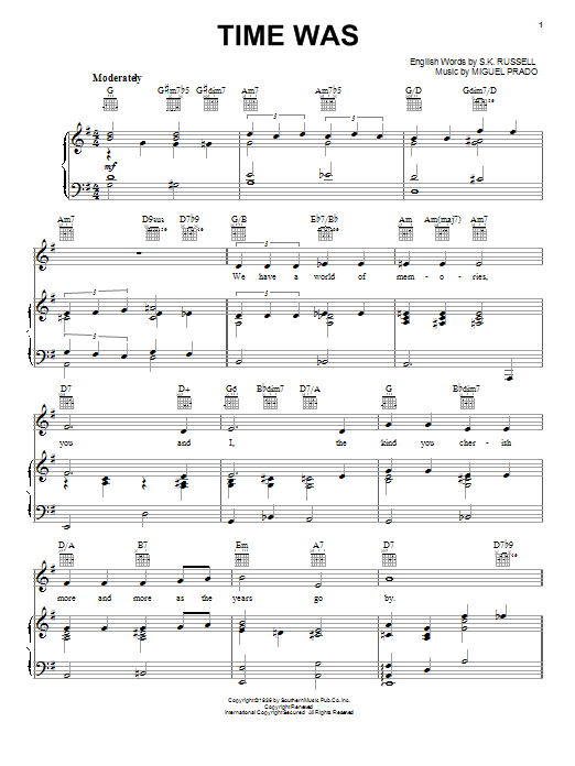 Download Miguel Prado Time Was Sheet Music and learn how to play Melody Line, Lyrics & Chords PDF digital score in minutes