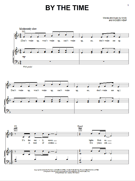 Download Mika By The Time Sheet Music and learn how to play Piano, Vocal & Guitar (Right-Hand Melody) PDF digital score in minutes