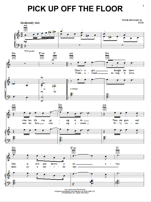 Download Mika Pick Up Off The Floor Sheet Music and learn how to play Piano, Vocal & Guitar (Right-Hand Melody) PDF digital score in minutes