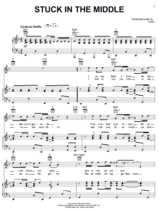 Download Mika Stuck In The Middle Sheet Music and learn how to play Piano, Vocal & Guitar (Right-Hand Melody) PDF digital score in minutes