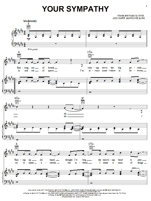 Download Mika Your Sympathy Sheet Music and learn how to play Piano, Vocal & Guitar (Right-Hand Melody) PDF digital score in minutes
