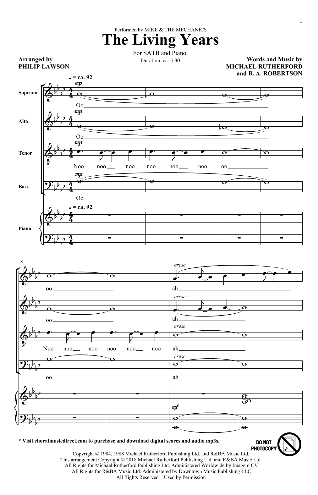 Download Mike and The Mechanics The Living Years (arr. Philip Lawson) Sheet Music and learn how to play SATB Choir PDF digital score in minutes