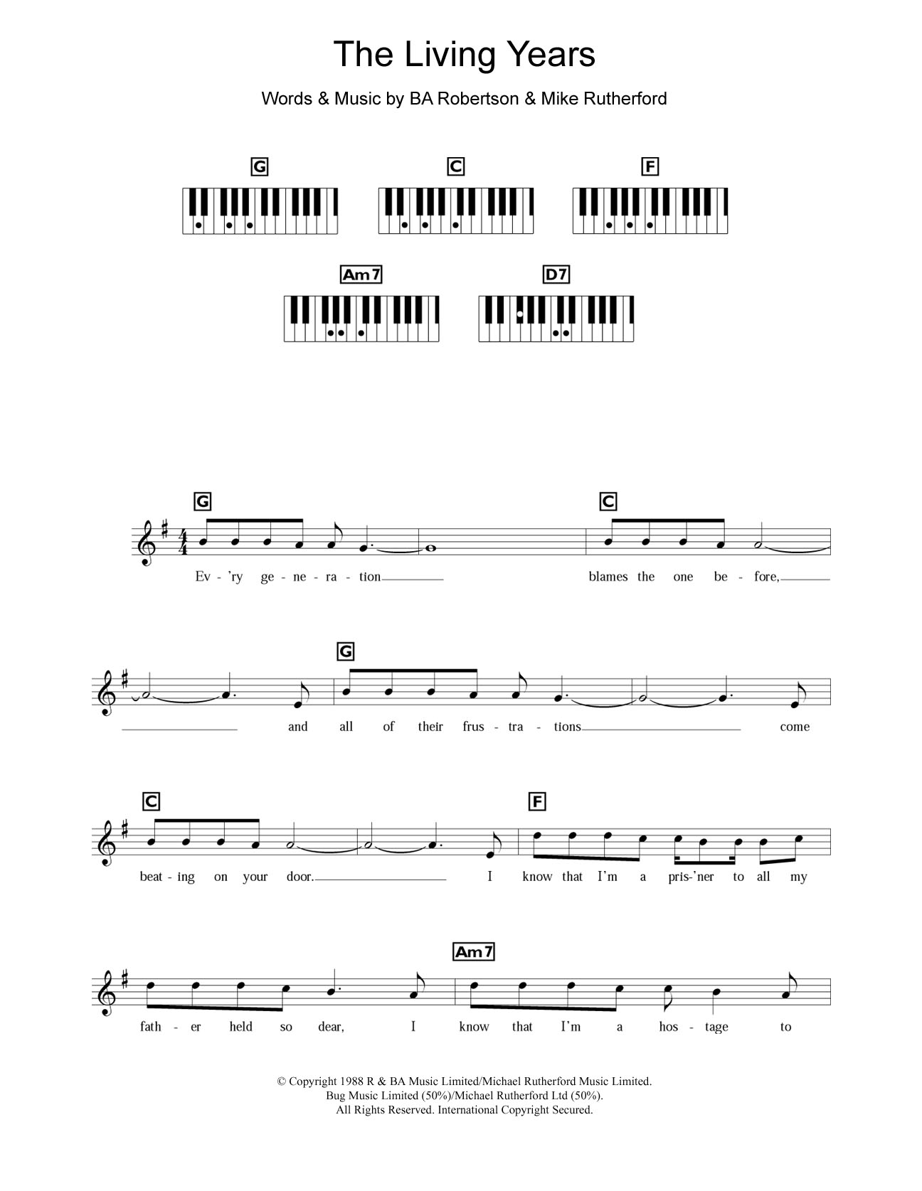 Download Mike and The Mechanics The Living Years Sheet Music and learn how to play Keyboard PDF digital score in minutes
