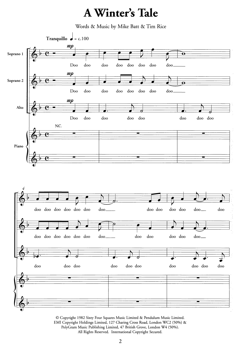 Download Mike Batt and Tim Rice A Winter's Tale Sheet Music and learn how to play SSA Choir PDF digital score in minutes