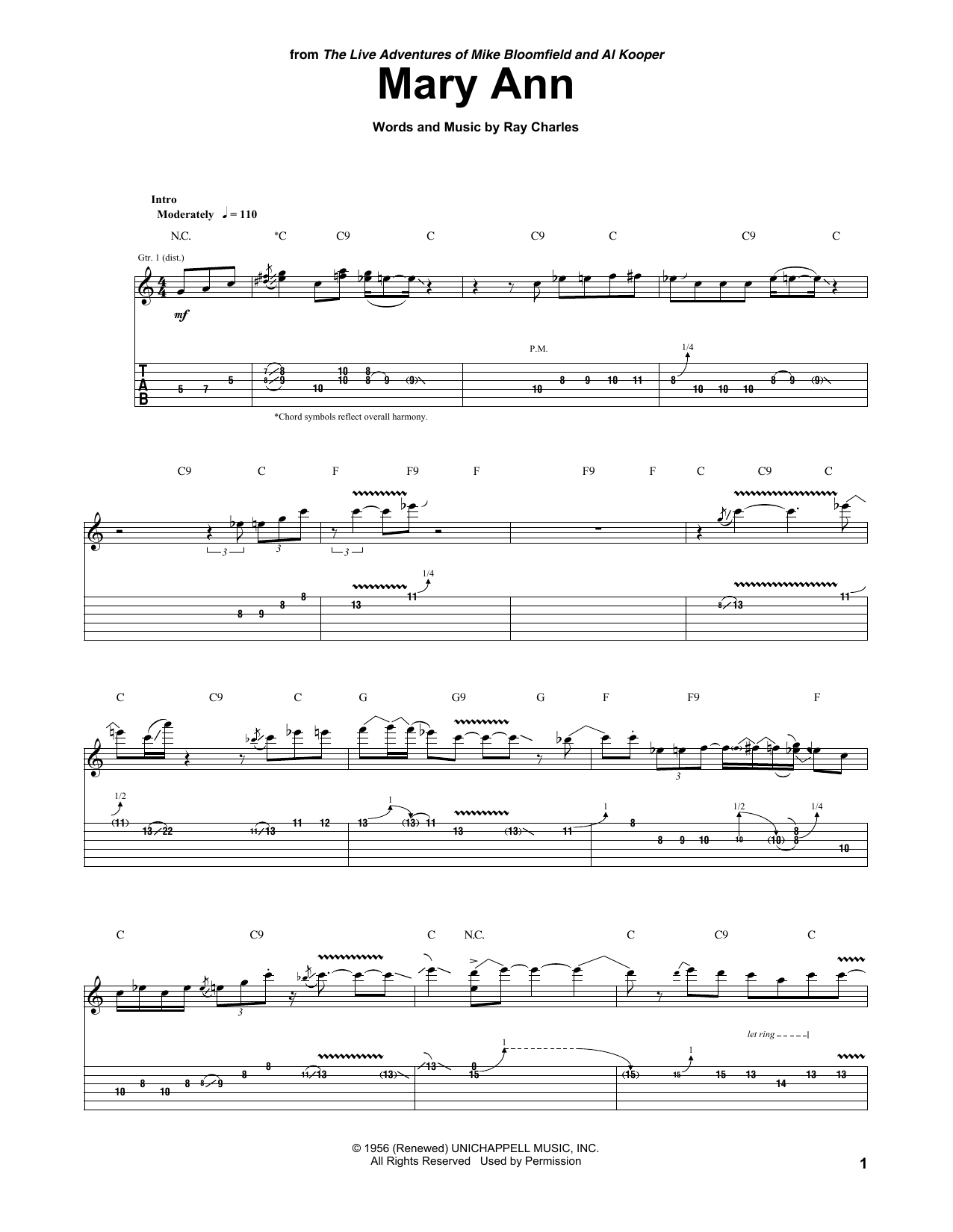 Download Mike Bloomfield & Al Kooper Mary Ann Sheet Music and learn how to play Guitar Tab PDF digital score in minutes