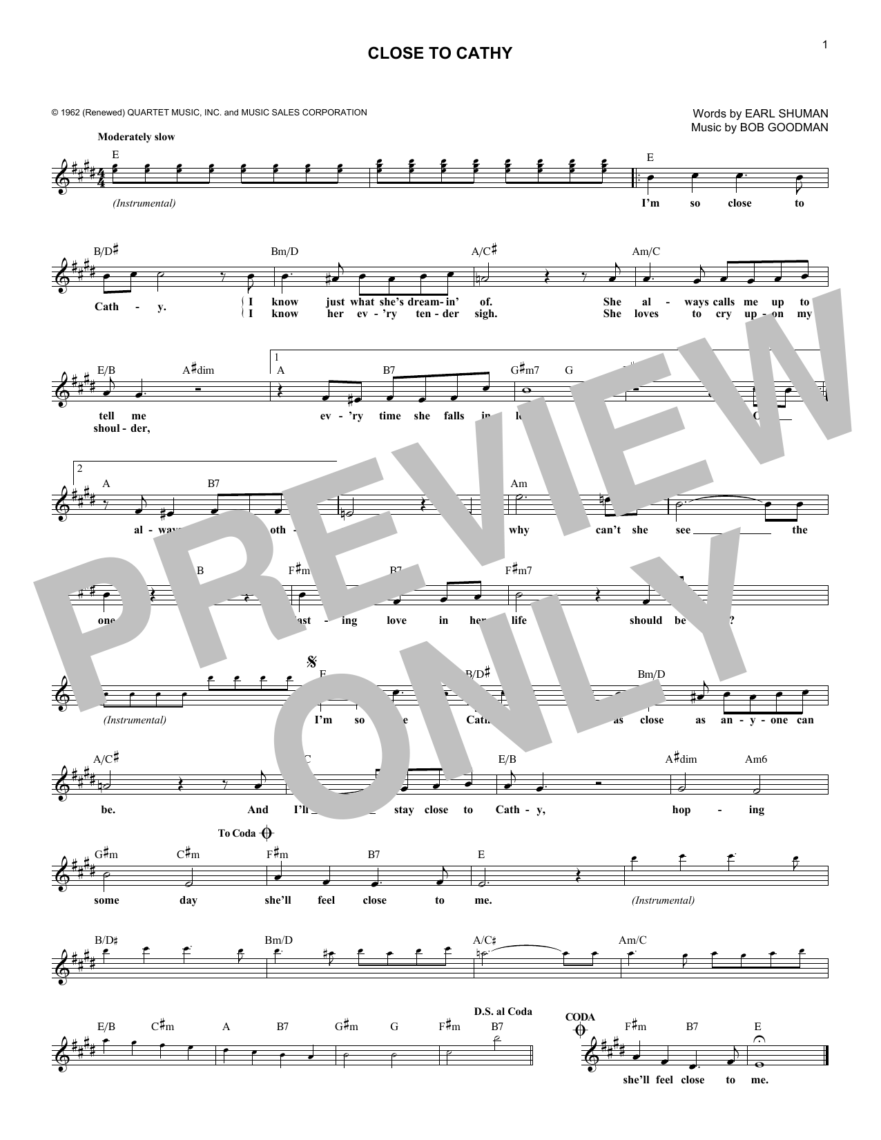 Download Mike Clifford Close To Cathy Sheet Music and learn how to play Melody Line, Lyrics & Chords PDF digital score in minutes
