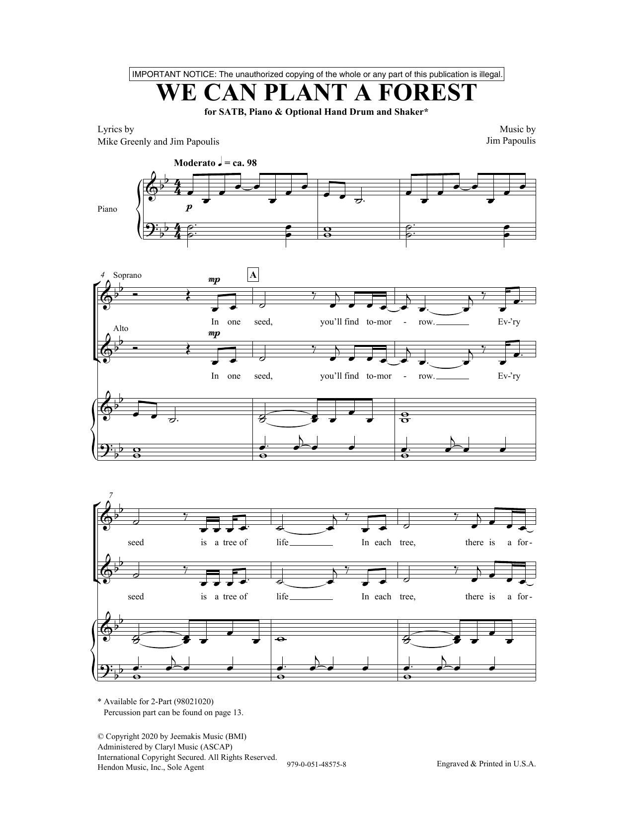 Download Mike Greenly and Jim Papoulis We Can Plant A Forest Sheet Music and learn how to play SATB Choir PDF digital score in minutes