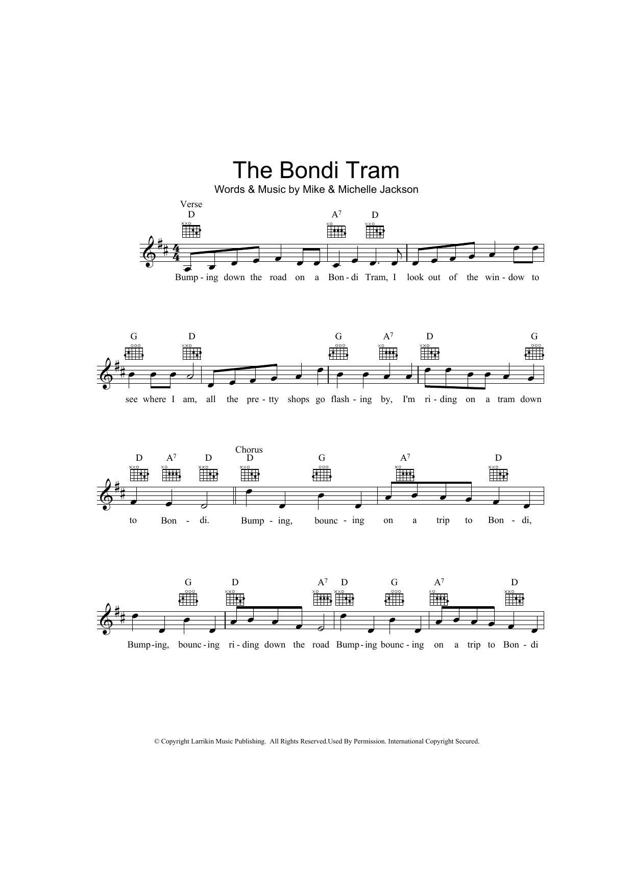 Download Mike Jackson The Bondi Tram Sheet Music and learn how to play Melody Line, Lyrics & Chords PDF digital score in minutes