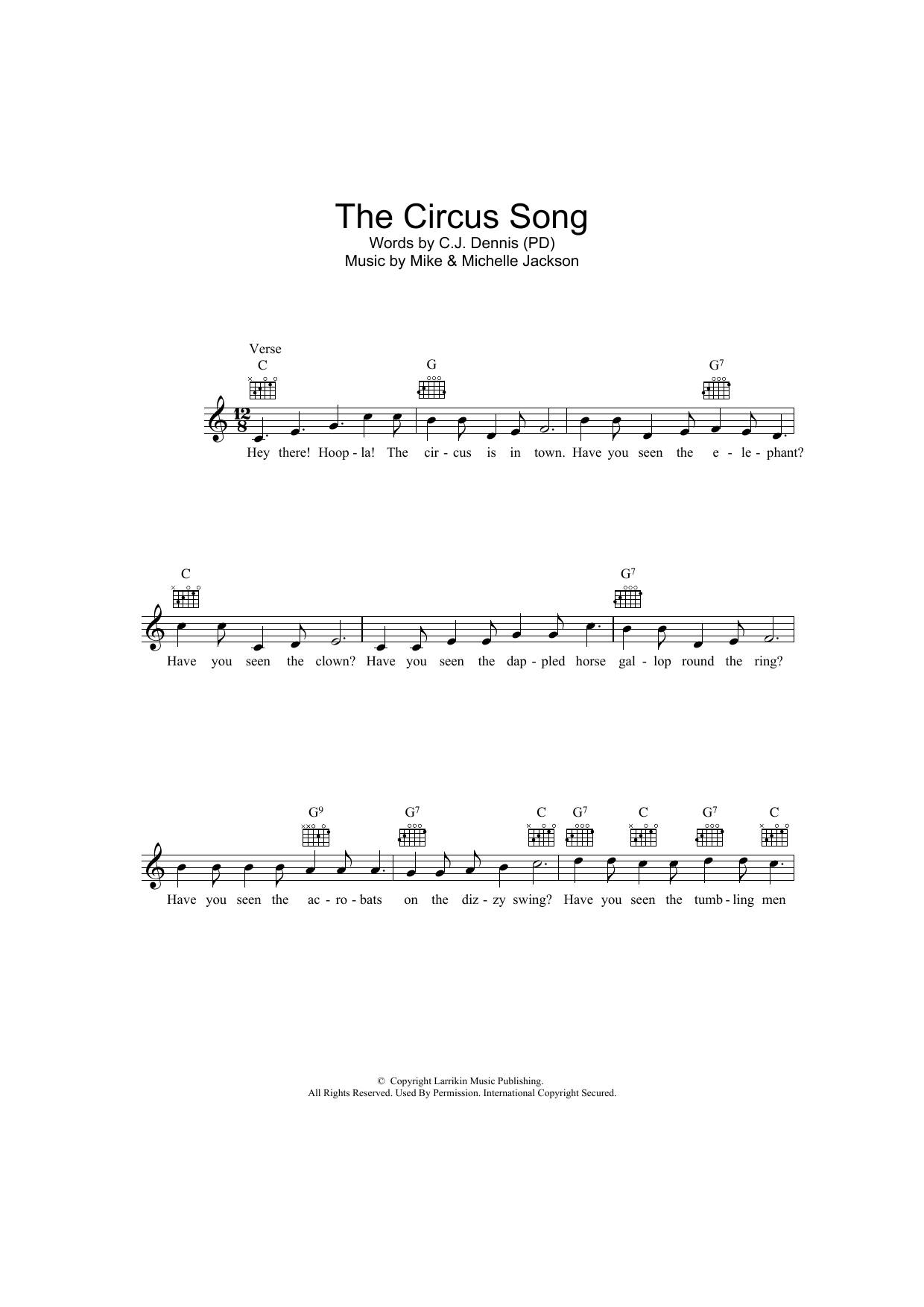 Download Mike Jackson The Circus Song Sheet Music and learn how to play Melody Line, Lyrics & Chords PDF digital score in minutes