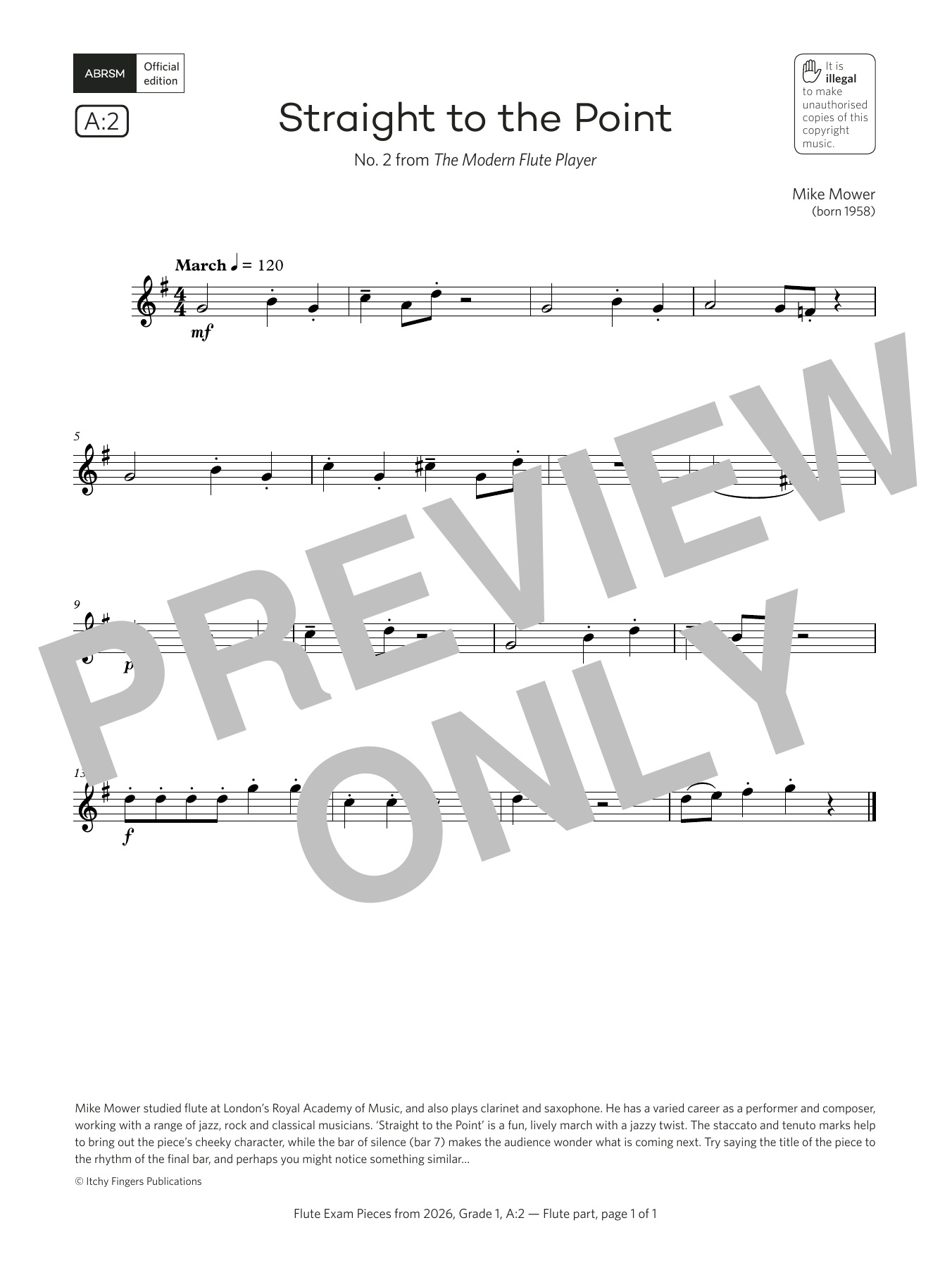 Download Mike Mower Straight to the Point (Grade 1, list A2, from the ABRSM Flute Syllabus from 2026 Sheet Music and learn how to play Flute Solo PDF digital score in minutes