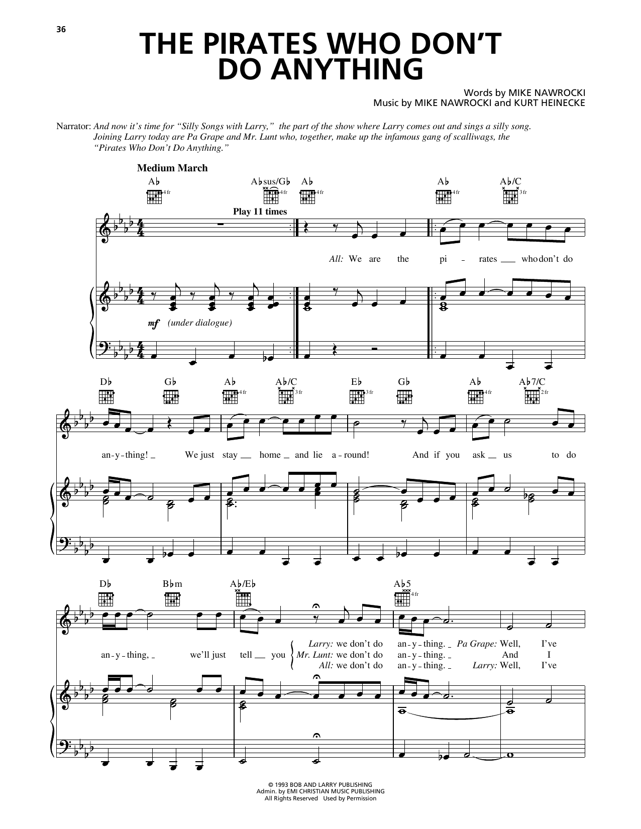 Download Mike Nawrocki The Pirates Who Don't Do Anything (from VeggieTales) Sheet Music and learn how to play Piano, Vocal & Guitar Chords (Right-Hand Melody) PDF digital score in minutes