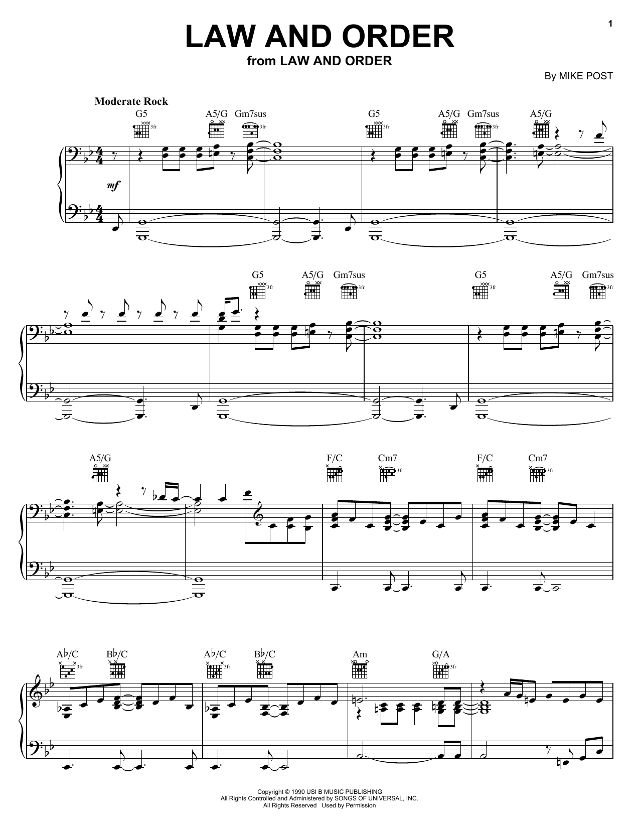 Download Mike Post Law And Order Sheet Music and learn how to play Very Easy Piano PDF digital score in minutes