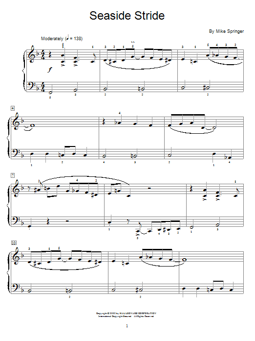Download Mike Springer Seaside Stride Sheet Music and learn how to play Easy Piano PDF digital score in minutes