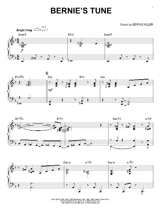 Download Mike Stoller Bernie's Tune (arr. Brent Edstrom) Sheet Music and learn how to play Piano Solo PDF digital score in minutes