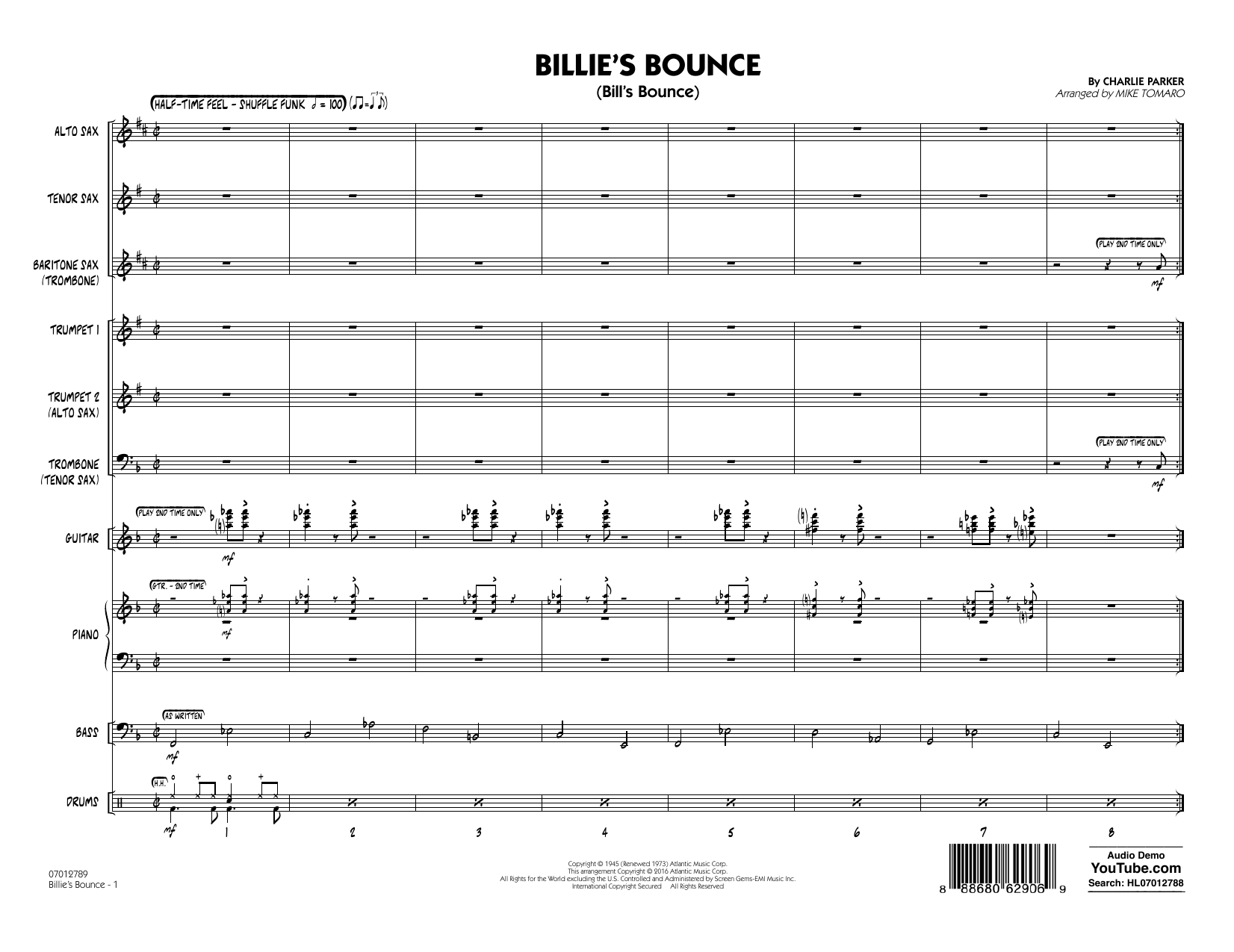 Download Mike Tomaro Billie's Bounce - Full Score Sheet Music and learn how to play Jazz Ensemble PDF digital score in minutes