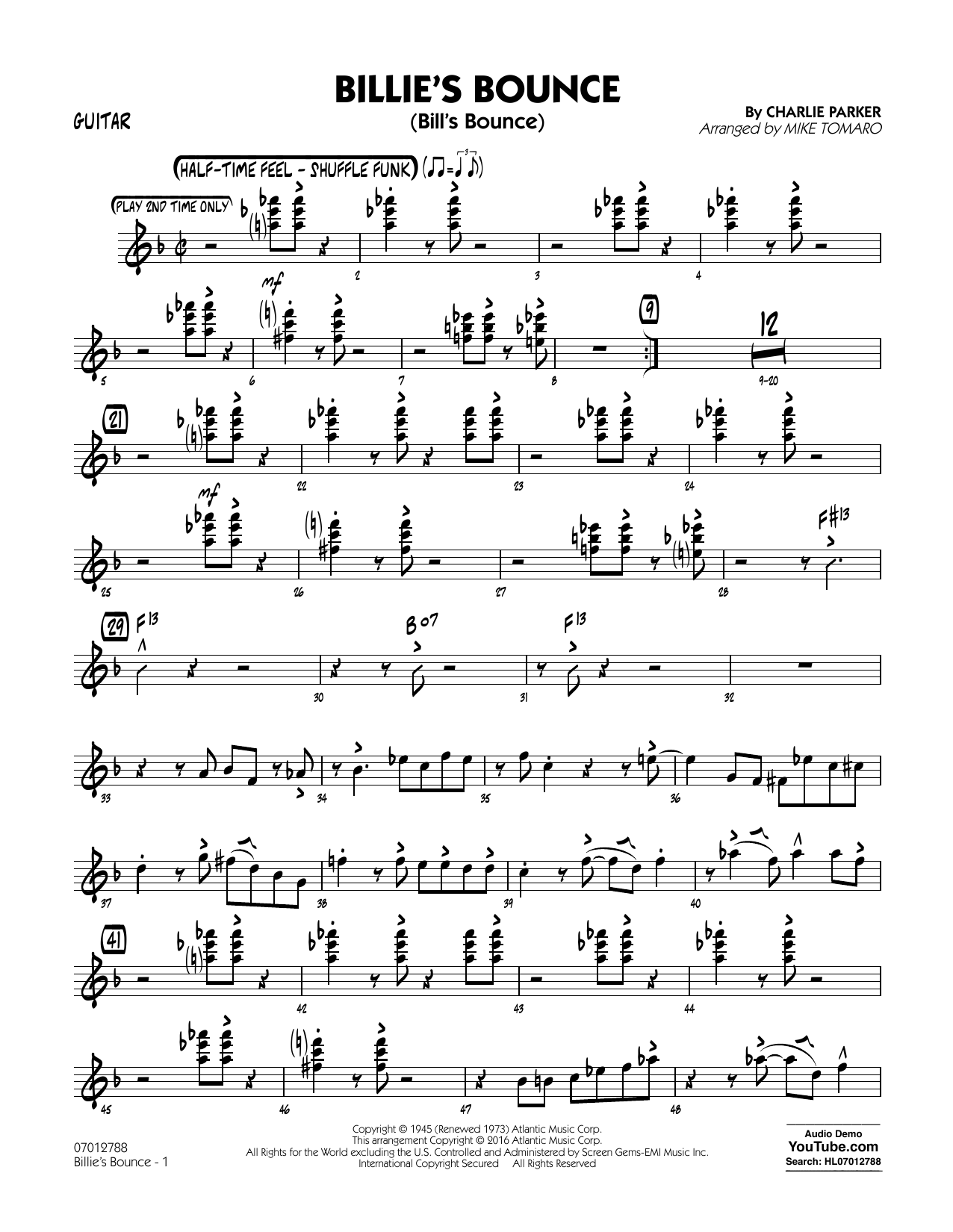 Download Mike Tomaro Billie's Bounce - Guitar Sheet Music and learn how to play Jazz Ensemble PDF digital score in minutes