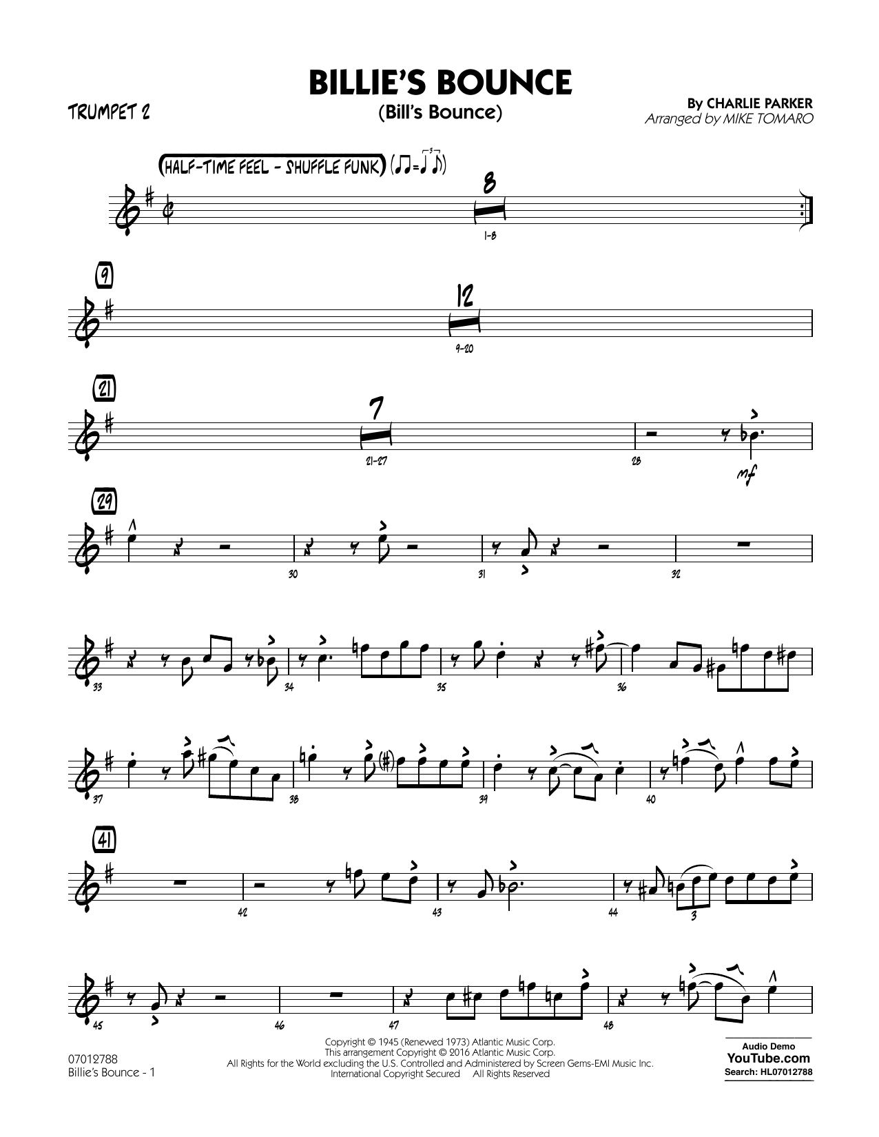 Download Mike Tomaro Billie's Bounce - Trumpet 2 Sheet Music and learn how to play Jazz Ensemble PDF digital score in minutes