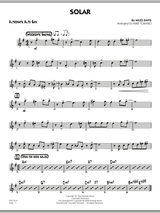 Download Mike Tomaro Solar - Alternate Alto Sax Sheet Music and learn how to play Jazz Ensemble PDF digital score in minutes