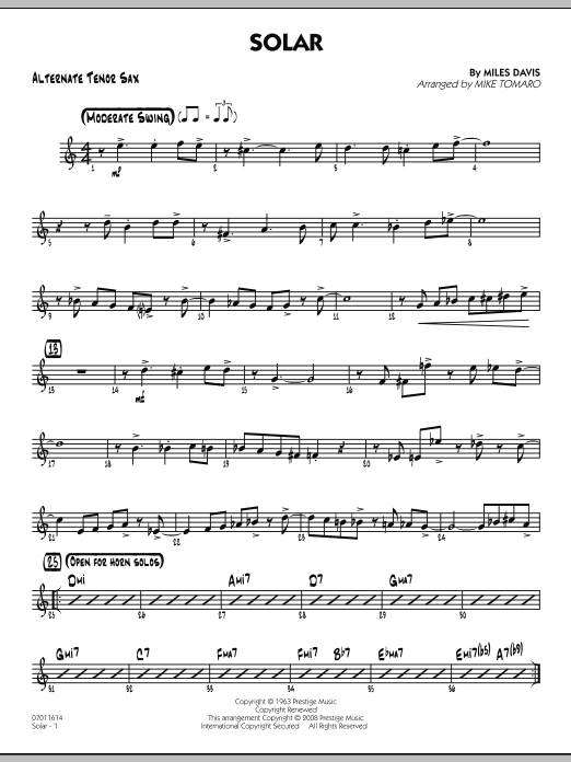 Download Mike Tomaro Solar - Alternate Tenor Sax Sheet Music and learn how to play Jazz Ensemble PDF digital score in minutes