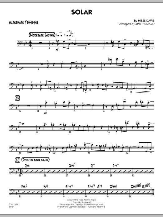 Download Mike Tomaro Solar - Alternate Trombone Sheet Music and learn how to play Jazz Ensemble PDF digital score in minutes