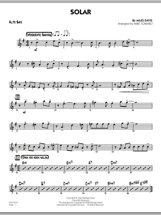 Download Mike Tomaro Solar - Alto Sax Sheet Music and learn how to play Jazz Ensemble PDF digital score in minutes