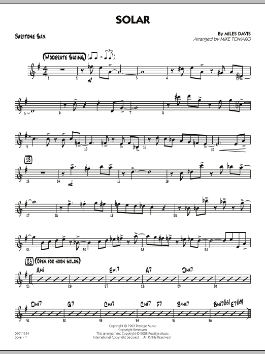 Download Mike Tomaro Solar - Baritone Sax Sheet Music and learn how to play Jazz Ensemble PDF digital score in minutes