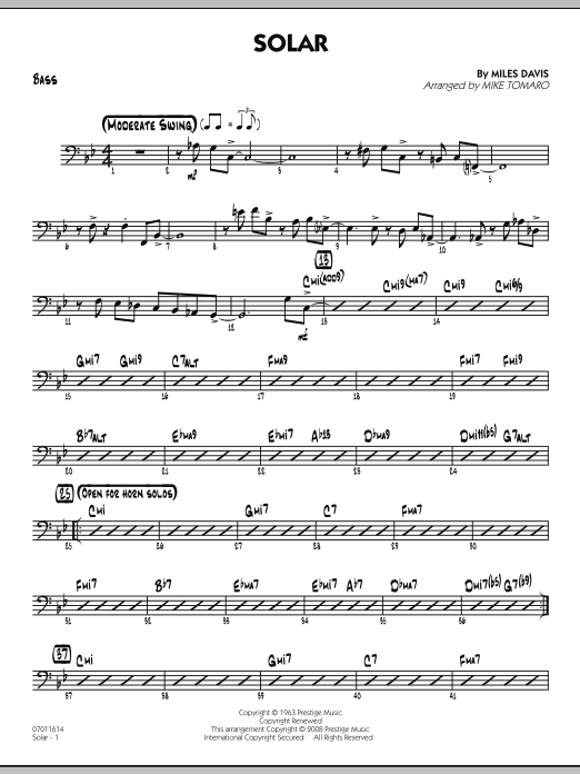Download Mike Tomaro Solar - Bass Sheet Music and learn how to play Jazz Ensemble PDF digital score in minutes