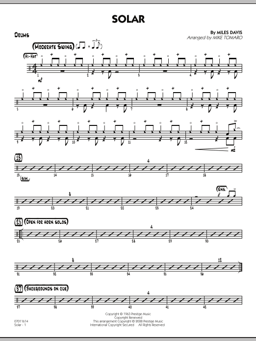 Download Mike Tomaro Solar - Drums Sheet Music and learn how to play Jazz Ensemble PDF digital score in minutes