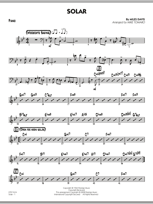 Download Mike Tomaro Solar - Piano Sheet Music and learn how to play Jazz Ensemble PDF digital score in minutes