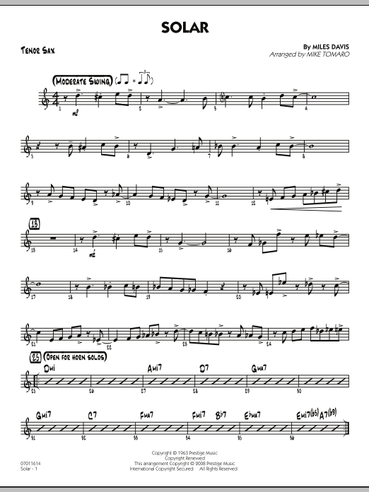 Download Mike Tomaro Solar - Tenor Sax Sheet Music and learn how to play Jazz Ensemble PDF digital score in minutes