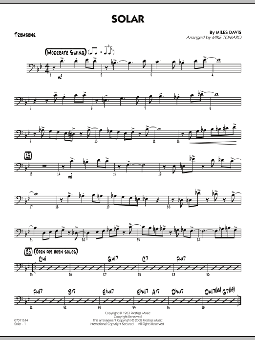 Download Mike Tomaro Solar - Trombone Sheet Music and learn how to play Jazz Ensemble PDF digital score in minutes