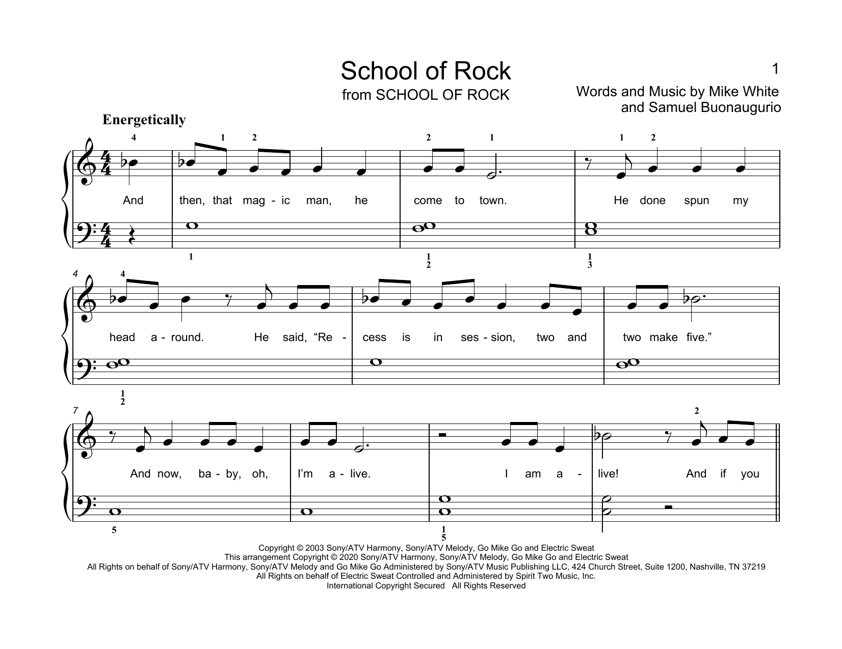 Download Mike White & Samuel Buonaugurio School Of Rock (arr. Christopher Hussey) Sheet Music and learn how to play Educational Piano PDF digital score in minutes