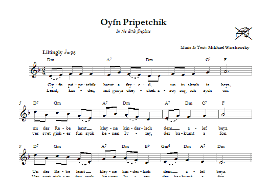 Download Mikhael Warshawsky Oyfn Pripetchik (On The Fireplace) Sheet Music and learn how to play Melody Line, Lyrics & Chords PDF digital score in minutes