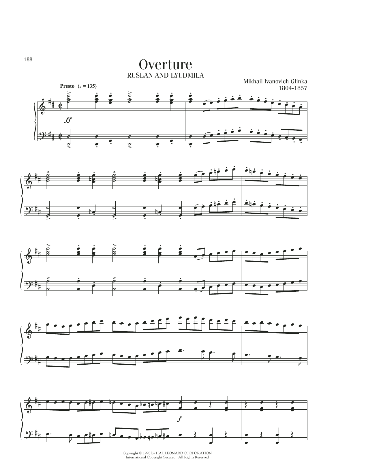 Download Mikhail Ivanovich Glinka Overture Sheet Music and learn how to play Piano Solo PDF digital score in minutes