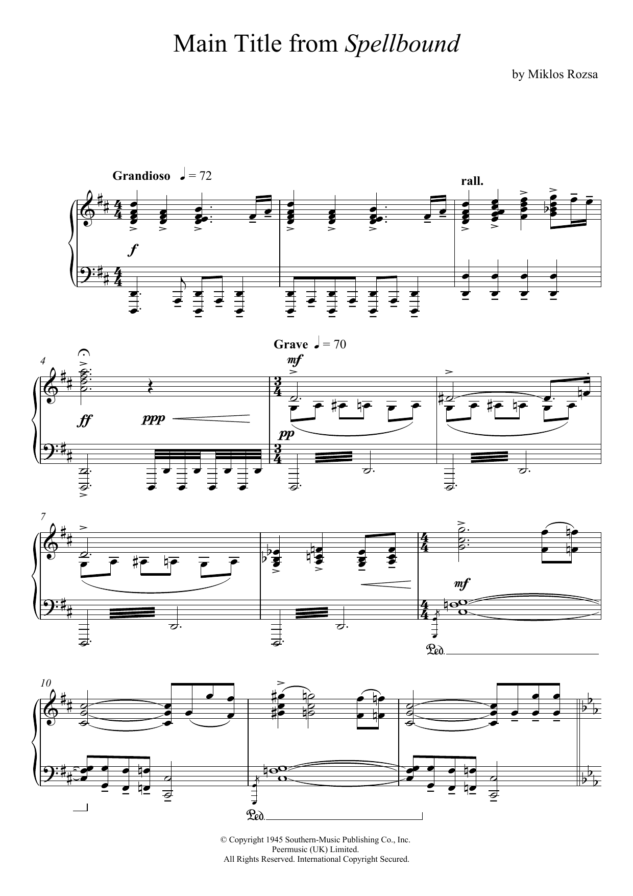 Download Miklos Rozsa Spellbound Sheet Music and learn how to play Piano PDF digital score in minutes